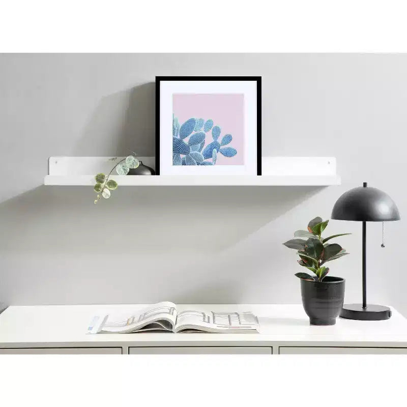 Mensola a Muro Flottante in Metallo Bianco, 91 cm di Larghezza, Mensola Singola