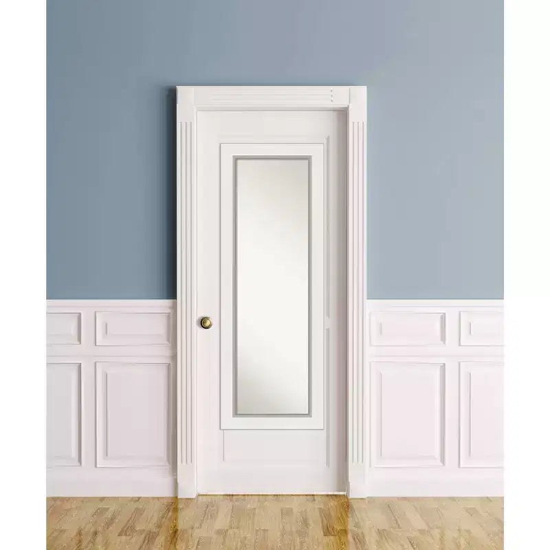Specchio a figura intera per parete/porta, singolo, con cornice in legno, Bianco Argento