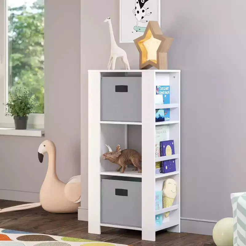 Torre portaoggetti bianca per bambini con 3 scomparti e 6 ripiani per libri - 1 bambino