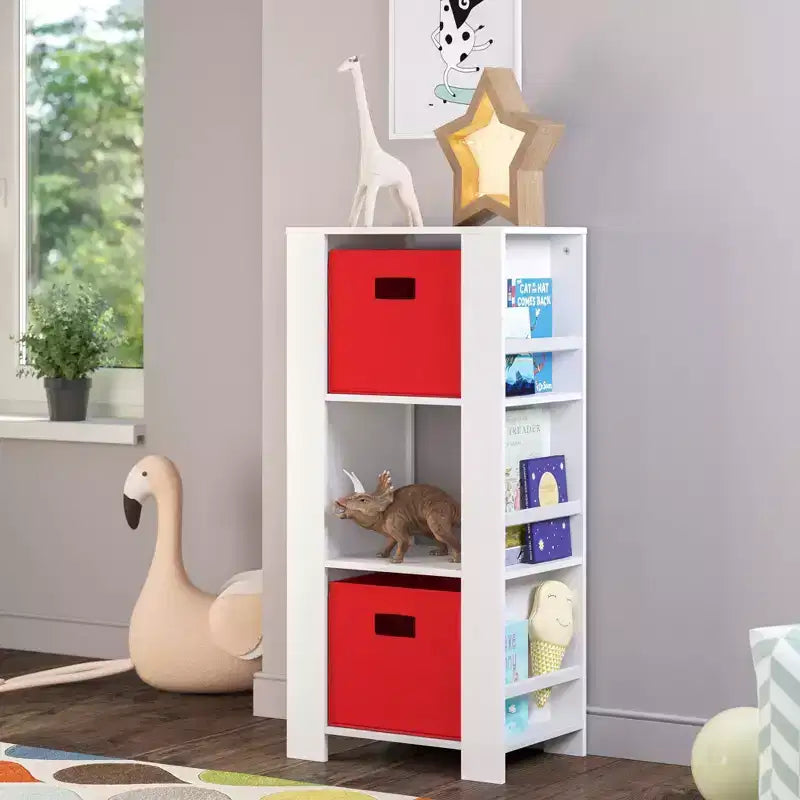 Torre portaoggetti bianca per bambini con 3 scomparti e 6 ripiani per libri - 1 bambino