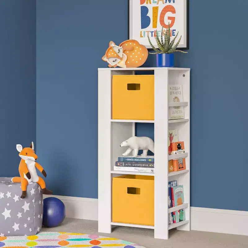 Torre portaoggetti bianca per bambini con 3 scomparti e 6 ripiani per libri - 1 bambino