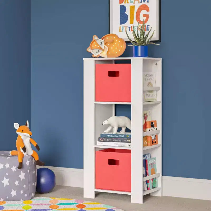 Torre portaoggetti bianca per bambini con 3 scomparti e 6 ripiani per libri - 1 bambino
