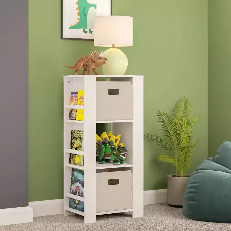 Torre portaoggetti bianca per bambini con 3 scomparti e 6 ripiani per libri - 1 bambino