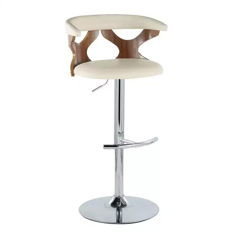 Sgabello da bar regolabile in similpelle color crema, base cromata, set da 2