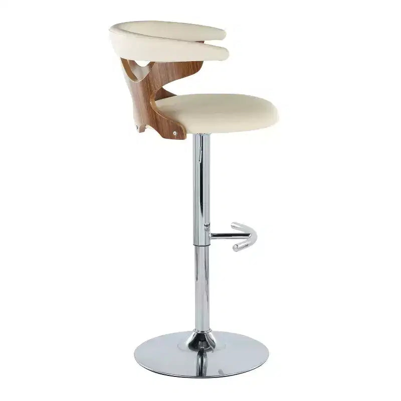 Sgabello da bar regolabile in similpelle color crema, base cromata, set da 2