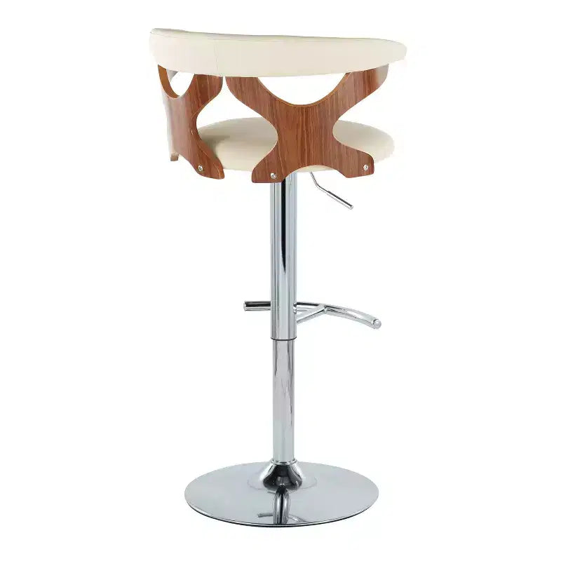 Sgabello da bar regolabile in similpelle color crema, base cromata, set da 2