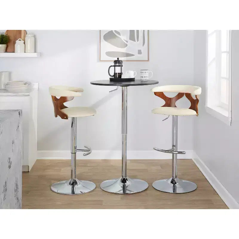 Sgabello da bar regolabile in similpelle color crema, base cromata, set da 2