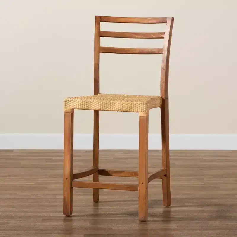 Sgabello da bancone in rattan marrone naturale/noce, senza braccioli, 1 posto