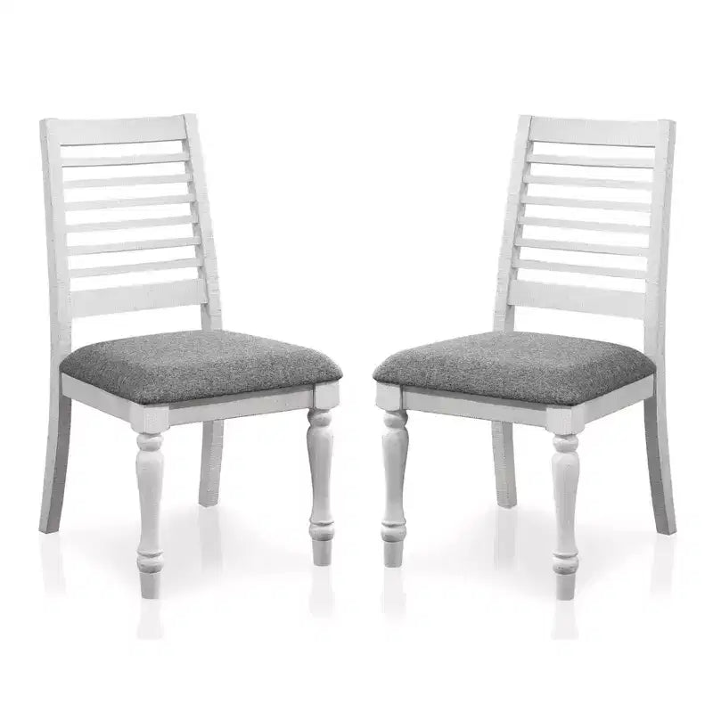 Sedie da pranzo con schienale a pioli bianche e grigie antiche, set da 2