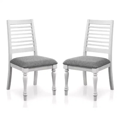 Sedie da pranzo con schienale a pioli bianche e grigie antiche, set da 2