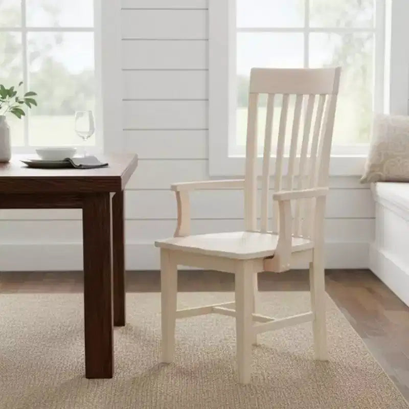 Sedia da pranzo con braccioli e schienale a listelle in legno non rifinito – 1 posto
