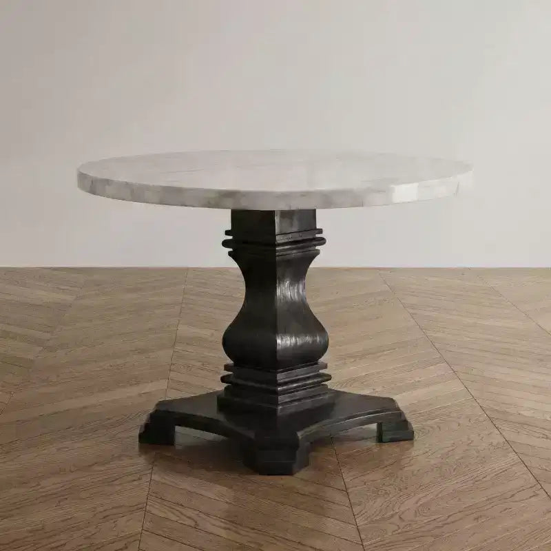 Tavolo da pranzo rotondo con ripiano in marmo bianco e nero, 4 posti