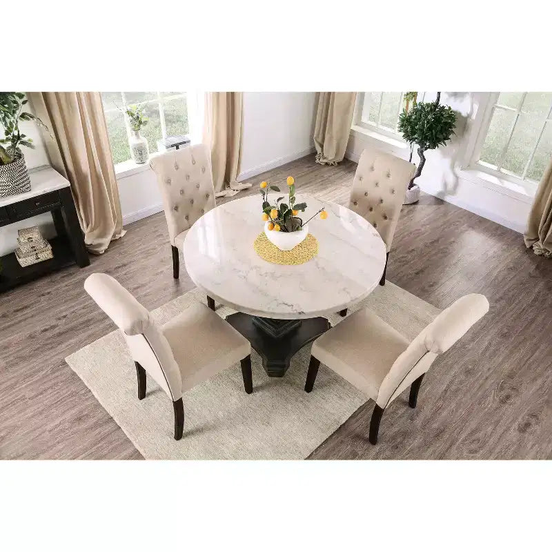 Tavolo da pranzo rotondo con ripiano in marmo bianco e nero, 4 posti