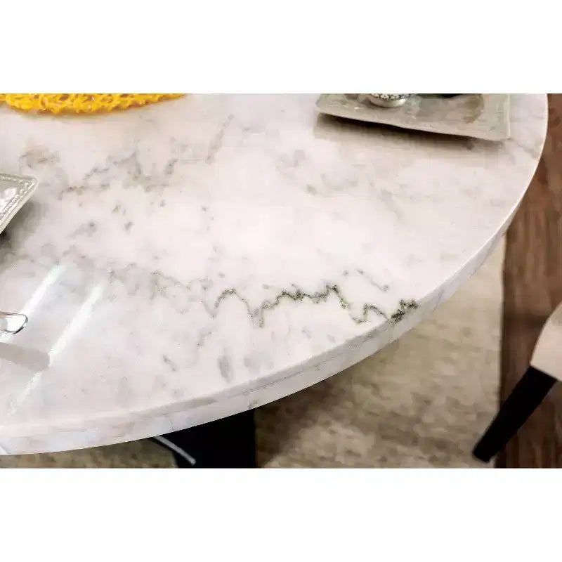 Tavolo da pranzo rotondo con ripiano in marmo bianco e nero, 4 posti