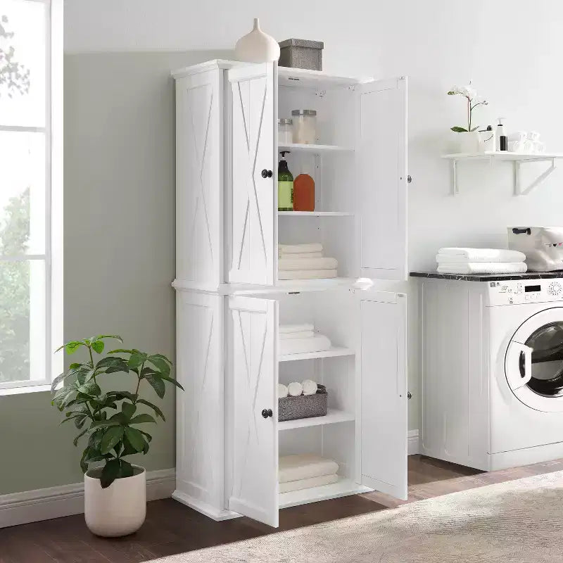 Set di mobili per dispensa alti – Bianco, Finitura sbiancata, Composto da 2 unità impilabili