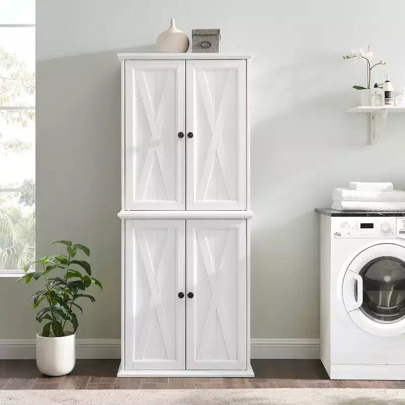 Set di mobili per dispensa alti – Bianco, Finitura sbiancata, Composto da 2 unità impilabili