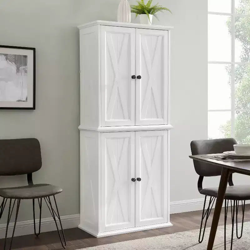 Set di mobili per dispensa alti – Bianco, Finitura sbiancata, Composto da 2 unità impilabili