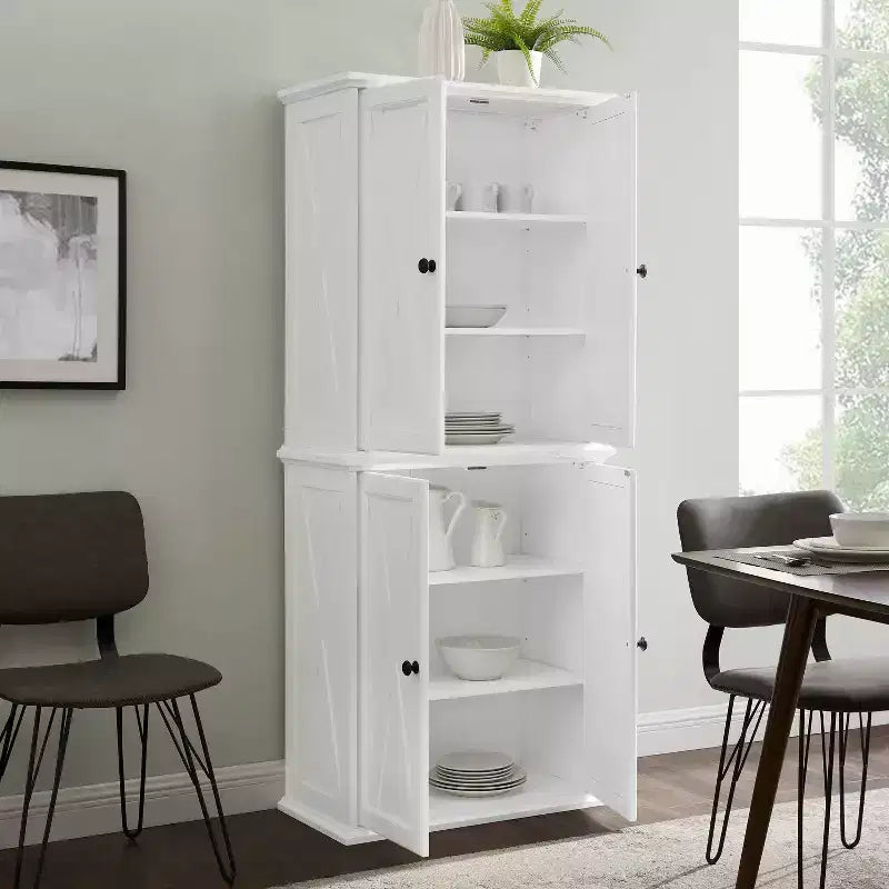 Set di mobili per dispensa alti – Bianco, Finitura sbiancata, Composto da 2 unità impilabili