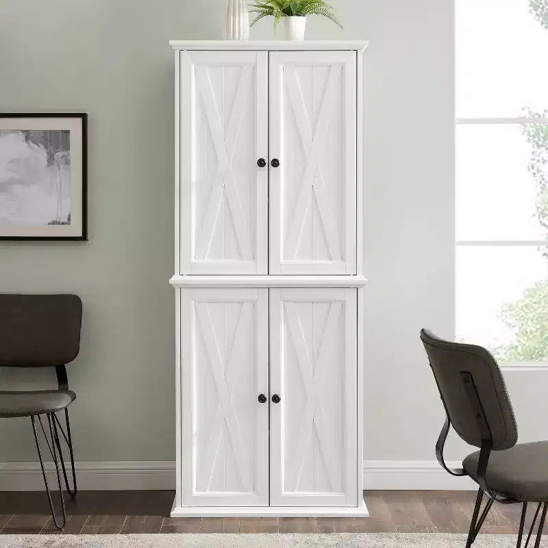 Set di mobili per dispensa alti – Bianco, Finitura sbiancata, Composto da 2 unità impilabili