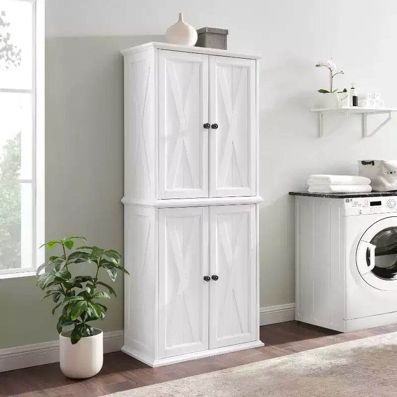 Set di mobili per dispensa alti – Bianco, Finitura sbiancata, Composto da 2 unità impilabili