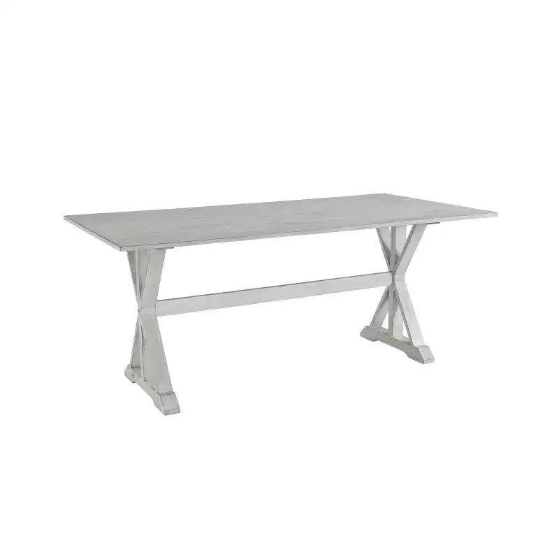 Set da pranzo di 7 pezzi, finitura whitewash, stile rustico, 6 posti a sedere