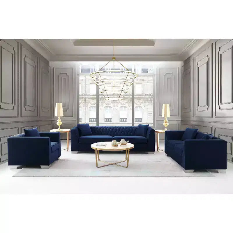 Armen Living Cambridge Contemporary Chair Steel/Blue: Velvet Upholstered, No Assembly, Foam Filled Comfort