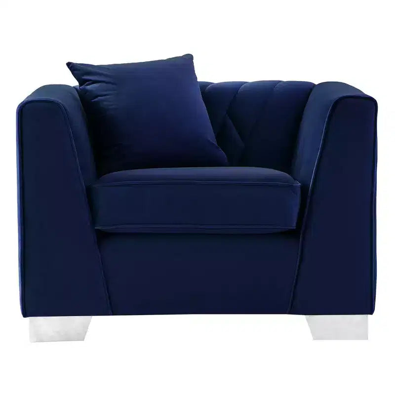 Poltrona d'accento contemporanea in velluto blu, 1 posto