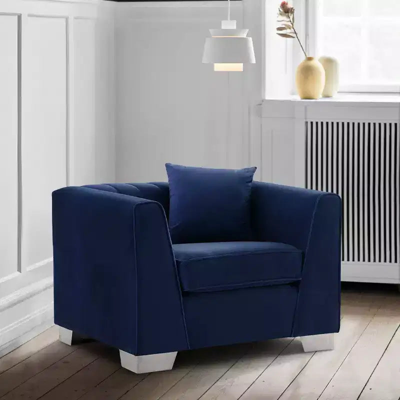 Poltrona d'accento contemporanea in velluto blu, 1 posto