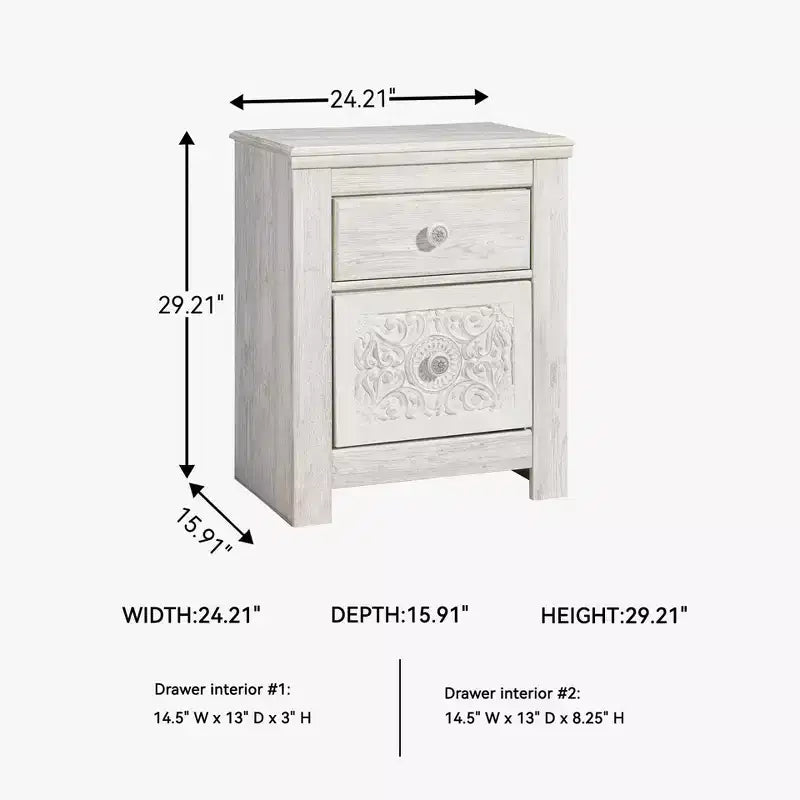 Comodino bianco a 2 cassetti con porta USB, 1 persona