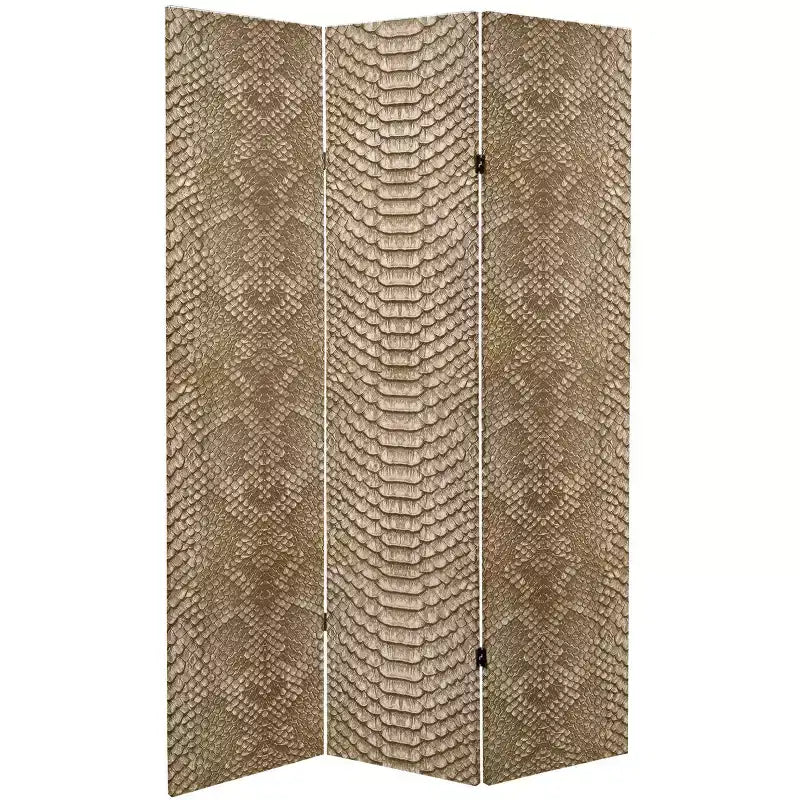 6" Double Sided Snake Print Canvas Room Divider Tan - Oriental Furniture: No Assembly, 3 Panels