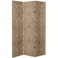 6" Double Sided Snake Print Canvas Room Divider Tan - Oriental Furniture: No Assembly, 3 Panels