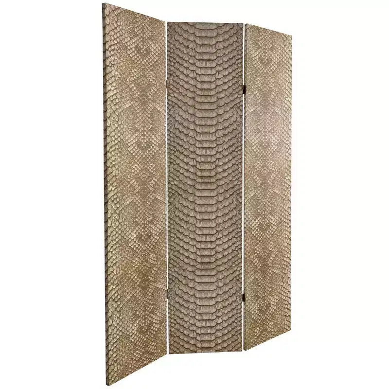 Divisorio per ambienti in tela con stampa serpente beige, 3 pannelli