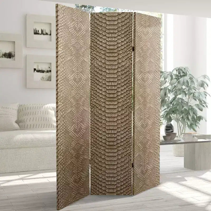 Divisorio per ambienti in tela con stampa serpente beige, 3 pannelli