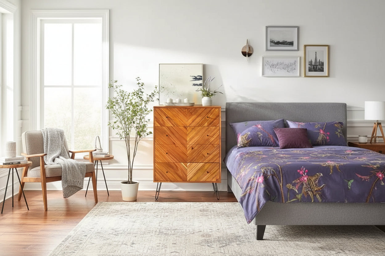 Lifestorey Alexandria 4 Drawer Chest Oak: Modern Vertical Storage, MDF Veneer Finish, 47.3" High