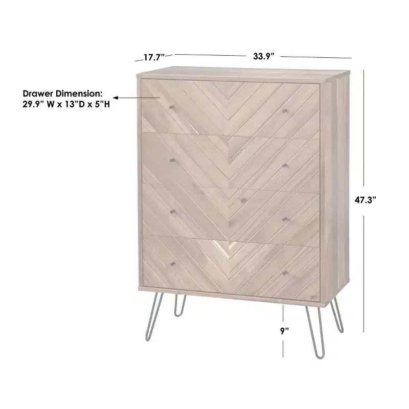 Cassettiera a 4 cassetti in rovere, stile metà secolo, montaggio per 1 persona
