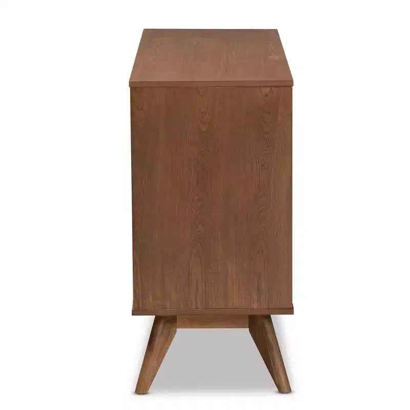 Cassettiera in legno noce e rattan, 6 cassetti, montaggio 1 persona