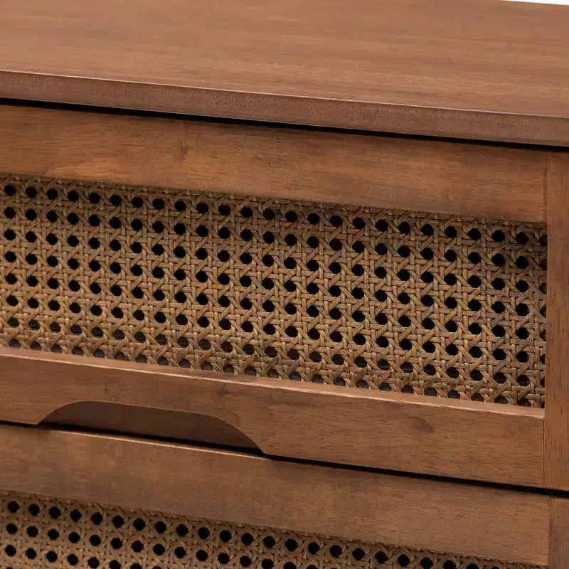 Cassettiera in legno noce e rattan, 6 cassetti, montaggio 1 persona