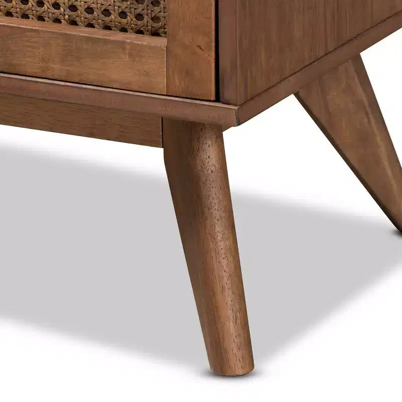 Cassettiera in legno noce e rattan, 6 cassetti, montaggio 1 persona