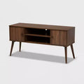 Alard 2 Door Wood TV Stand for TVs up to 50" Walnut - Baxton Studio: Mid-Century Modern Media Console with Fixed Shelves