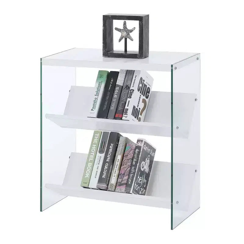 Libreria in vetro temperato bianco, a 2 ripiani, 1 persona