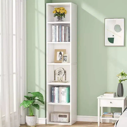 LITTLE TREE 70.9" 6 Tier Narrow Bookshelf White