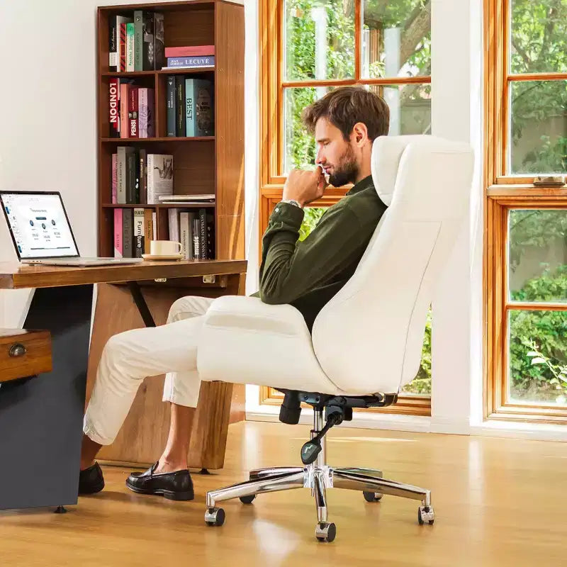 Sedia da ufficio girevole Mid-Century color crema, singola