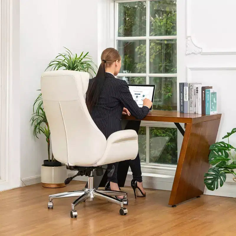 Sedia da ufficio girevole Mid-Century color crema, singola
