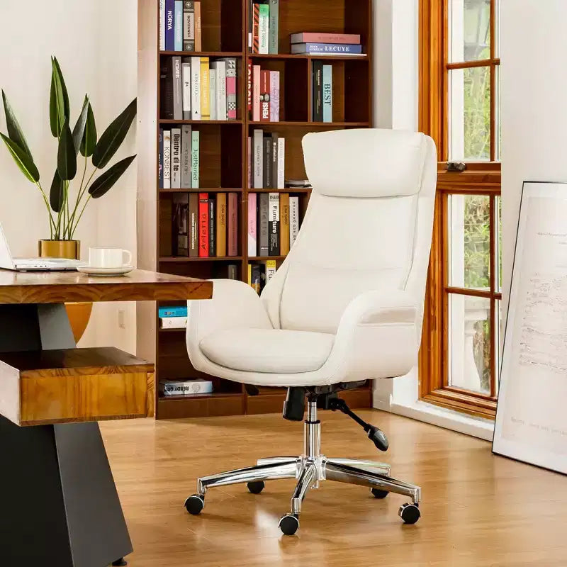 Sedia da ufficio girevole Mid-Century color crema, singola