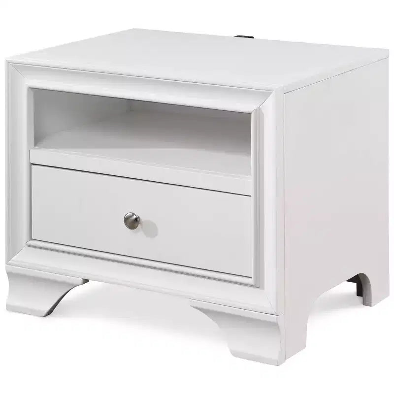 Comodino bianco a 1 cassetto con USB, 1 persona