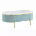 Cartehena Faux Marble Coffee Table with Drawer Light Teal Blue - HOMES: Inside + Out: Chic Gold, Mid-Century Modern Design, Concealed Storage