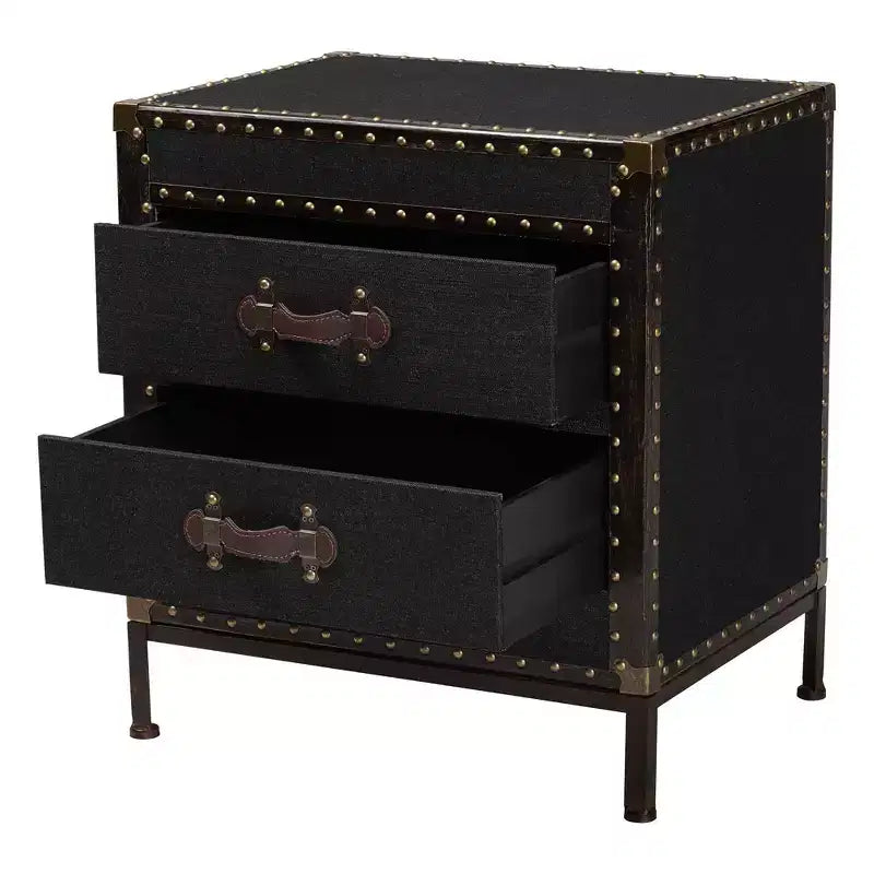 Baxton Studio Laura Canvas 2 Drawer End Table Trunk Black/Brown