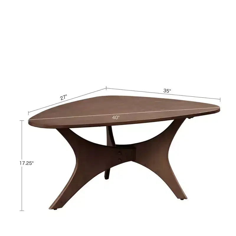 Tavolino da caffè triangolare marrone, base a 3 gambe, 1 pezzo