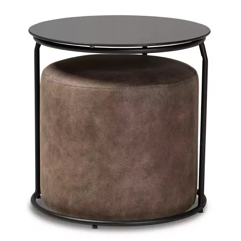 2pc Kira Nesting Table and Ottoman Set Brown/Black - Baxton Studio