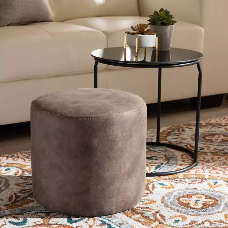 Tavolino Rotondo e Pouf Marrone/Nero, Set da 2 Pezzi